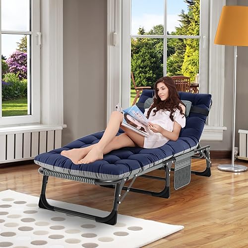 Miniatura 2 de ABORON 2PK - Silla de bronceado resistente (paquete de 2), tumbona plegable de 5 velocidades con cojín, tumbona de playa portátil para tomar el sol