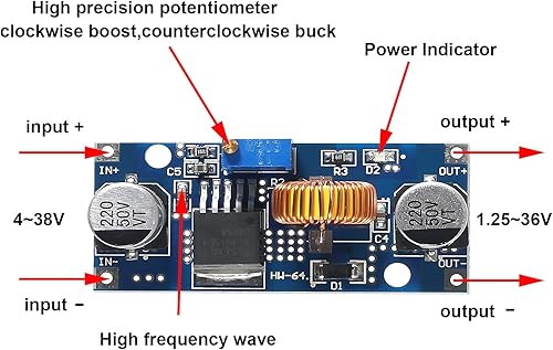 Miniatura 3 de 5PCS DC-DC 5A 4-38V Entrada a 1.25-36V Salida Ajustable Reductor Regulador Modulo 12V24V36V a 3.3V5V12V24V 75W Regulador de voltaje de gran potencia