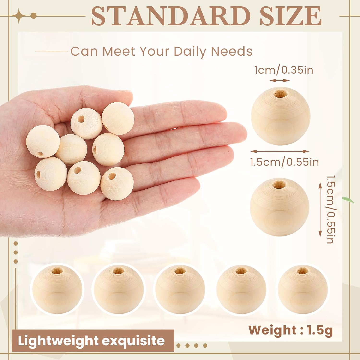 WILLBOND 130 Pieces Macrame Wooden Beads Loose Beads with Hole for Macrame Making Kits Supplies Jewelry Bracelet Making Hair DIY Craft Handmade Decor(Beige,Stylish) Beige Stylish