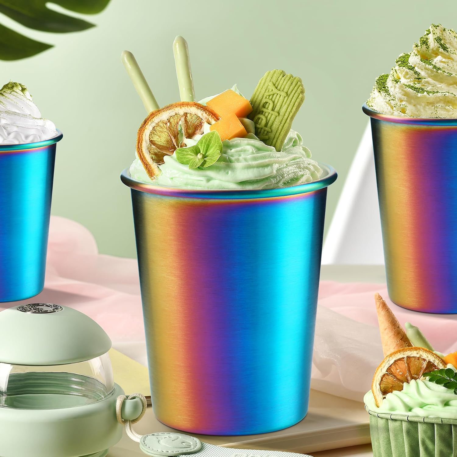 Stainless Steel Cups for Kids 7.8oz/230ml (4 Pack), Children's Rainbow Electroplating Cups, Camping Stainless Steel Cups, Stackable Metal Drinking Glasses, Toddler Stainless Steel Tumbler, BPA Free