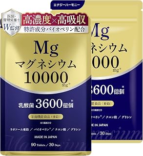 【医師・管理栄養士監修】 高濃度 マグネシウム サプリ 10000mg 乳酸菌 特許成分 リポソーム亜鉛 グリシン クエン酸 配合 30日分 ２袋