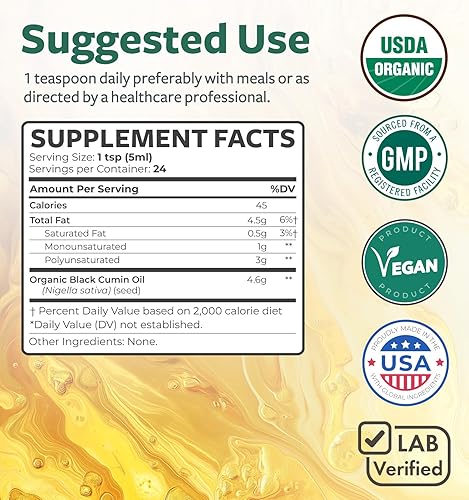 Miniatura 5 de Aceite de semilla negra orgánica USDA (4 onzas líquidas) Premium prensado en frío Nigella sativa que produce aceite de semilla de comino negro puro,