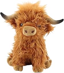 Highland Cow Stuffed Animal,10.5 inches Realistic Cow Plush Toy,Animal Cattle Plush Farm Toy,Farm Plushie Christmas Birthday Present for Boys Girls Kids Grandchildren (Brown)