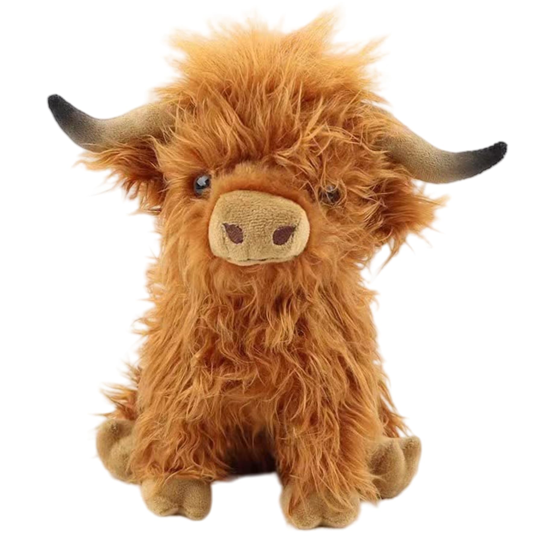 Highland Cow Stuffed Animal,10.5 inches Realistic Cow Plush Toy,Animal Cattle Plush Farm Toy,Farm Plushie Christmas Birthday Present for Boys Girls Kids Grandchildren (Brown) - 1
