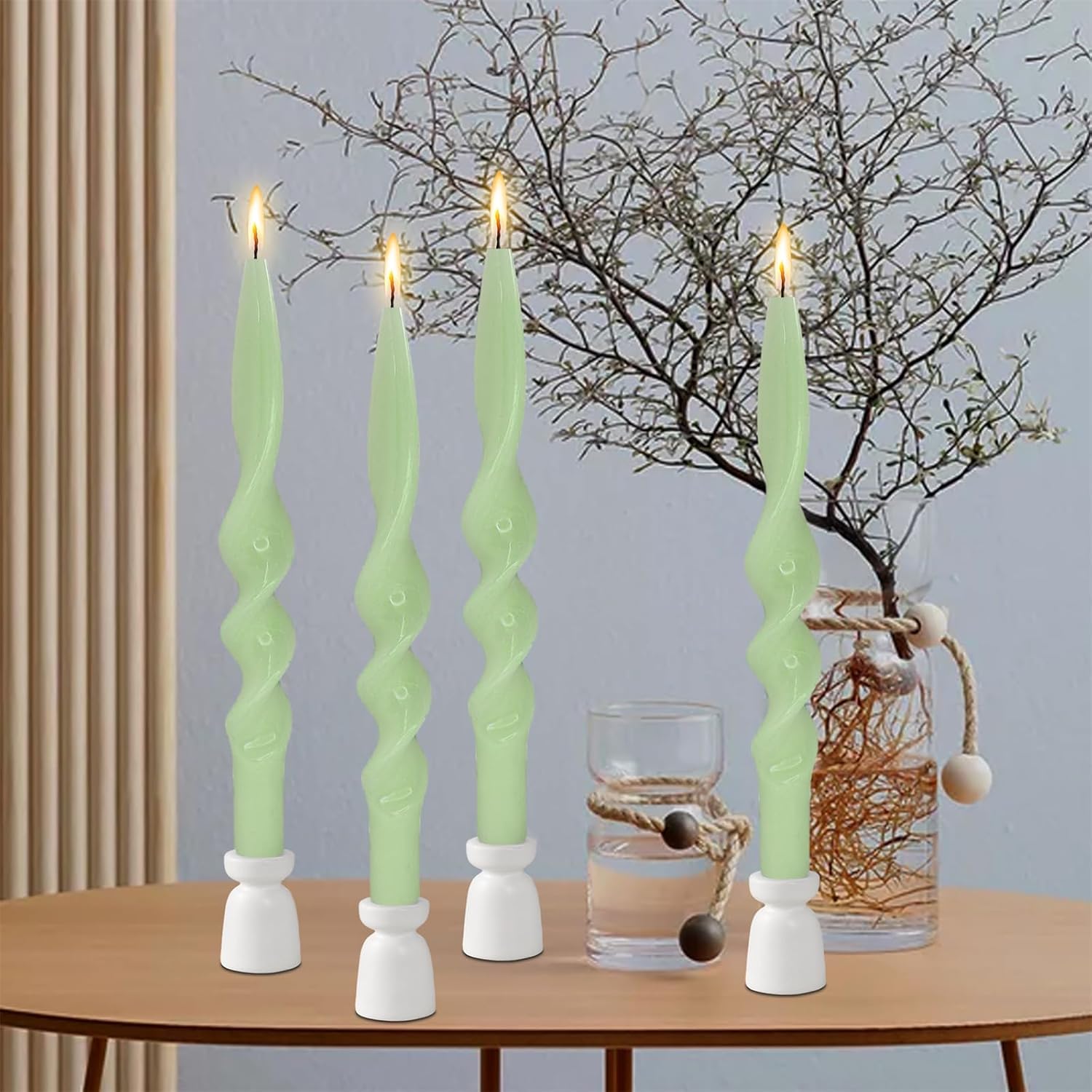 8pcs Green Candlesticks Spiral Taper Candles,Gedengni Unsecented Candle Stick Long Tapered Candle Twisted Candles for Anthropologie Home Décor Weddings Holiday Dinner