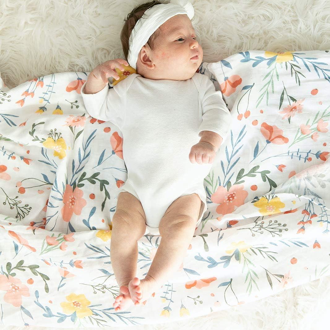 GRACED SOFT LUXURIES Muslin Swaddle Blankets | Breathable, Luxury, Soft & Decorative Baby Swaddle Blanket | Floral Burst/Diamond Dot, 2-Pack - 47" x 47"