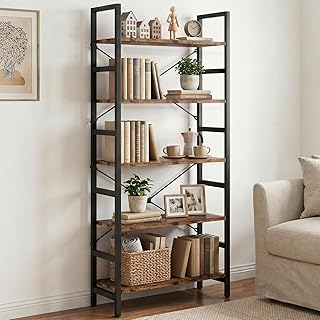 HOKEEPER Regal, Bücherregal, Standregal, DVD-Regal, mit 5 Ebenen, Büroregal, offene Ablagen, für Büro, Wohnzimmer, Schlafzimmer, Küche, 60x34x158cm