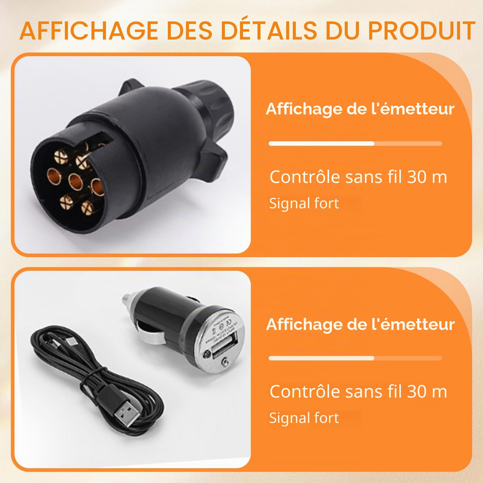 Feux arrière LED remorque sans fil, 12/24V Ensemble feux arrière à télécommande magnétique avec feux stop, clignotants, feux de position et éclairage plaque d’immatriculation, Étanche IP65 pour camion