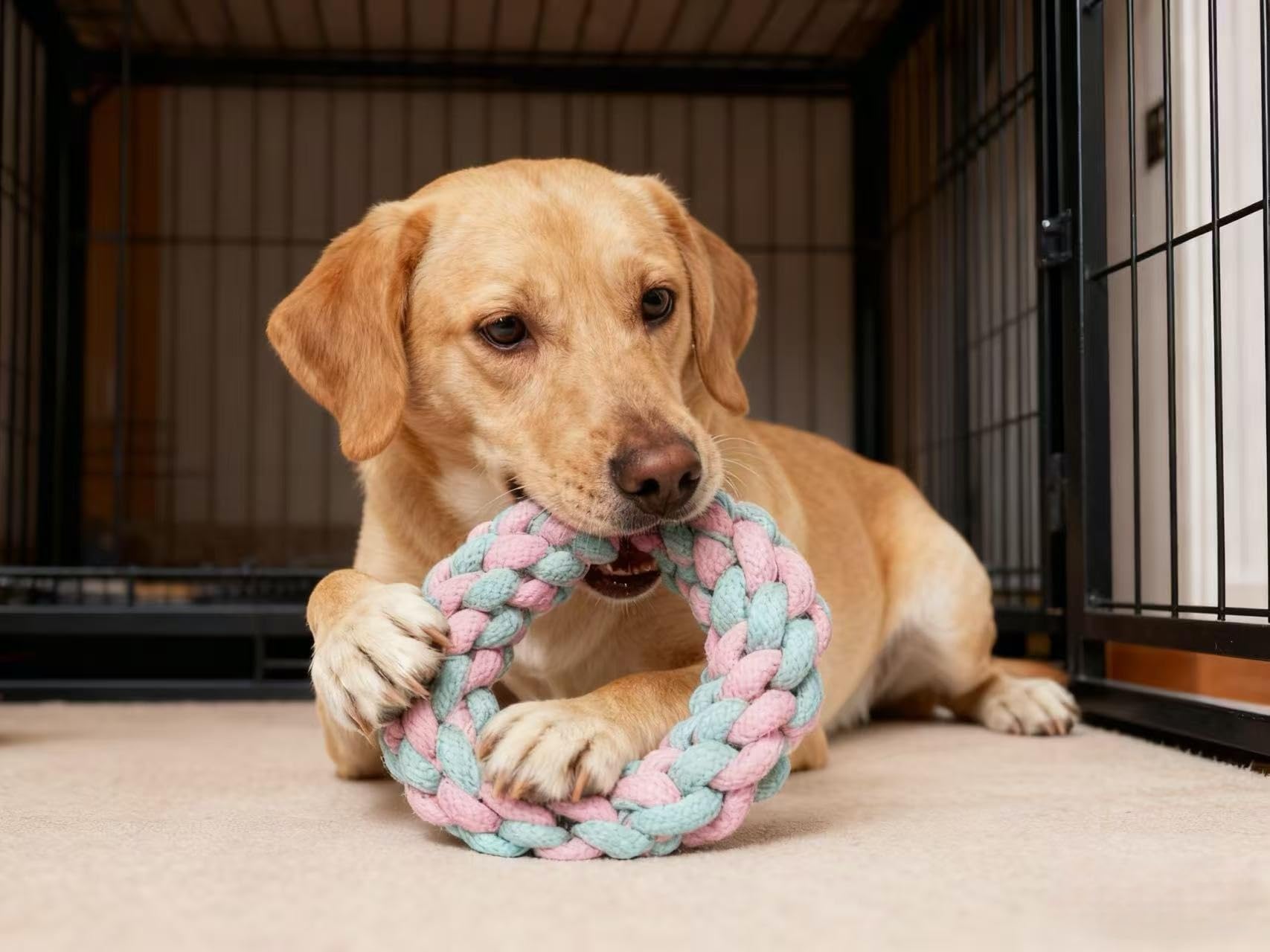 Hundespielzeug aus Seil für große Hunde, langlebiges Kauspielzeug für aggressive Kauer, rosa und grün, 33 cm, großes Hundespielzeug zum Kauen, Zerren und Zahnreinigung, 12 Stück