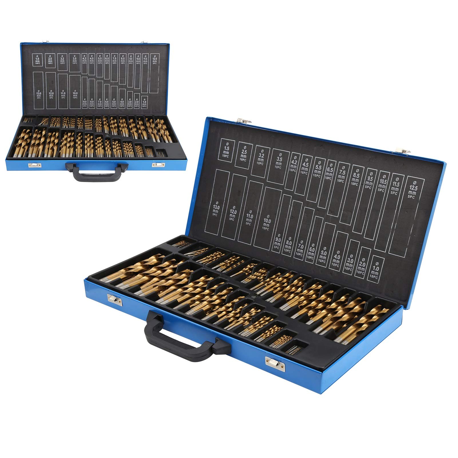 Juego de brocas métricas de 230 piezas de acero de alta velocidad para caja de almacenamiento de plástico, madera, aluminio y hierro