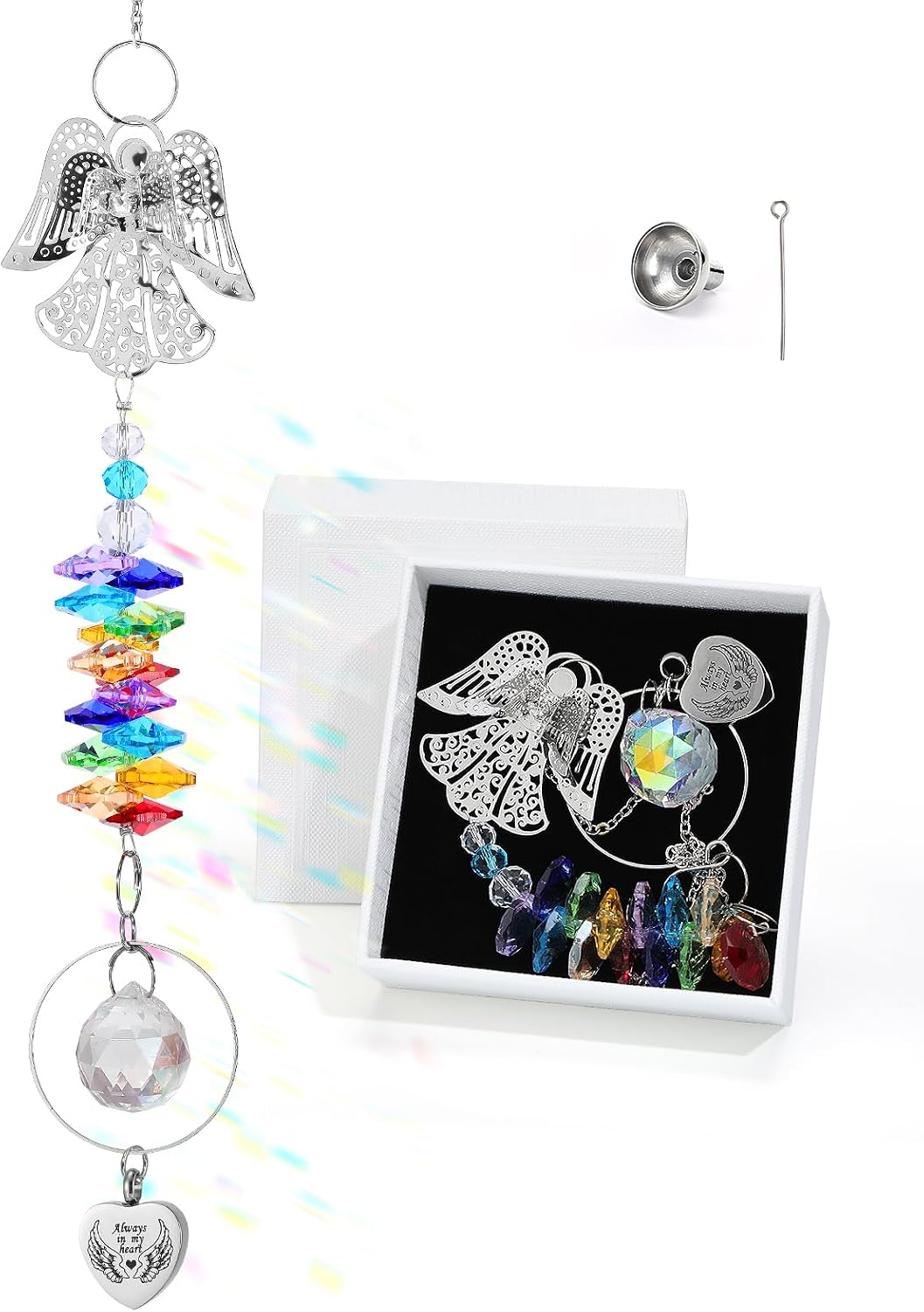 Ashes Keepsake Suncatcher - Sympathy Gifts for Loss of Loved One, Crystal Sun Catcher with Small Urn for Human or Pet Ashes, Family Grief Memorial Home/Car Hanging Decor