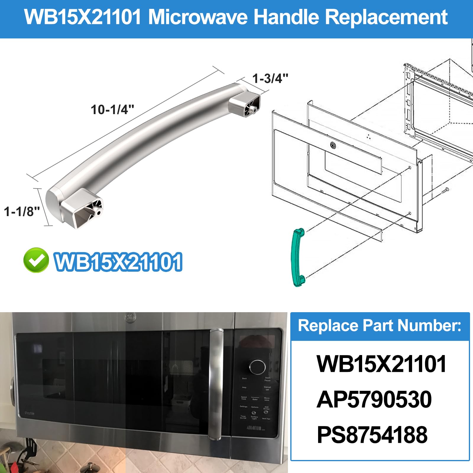HQRP Nero Maniglia Per Ge Microonde, WB15X10020 WB15X334 - Foto 5