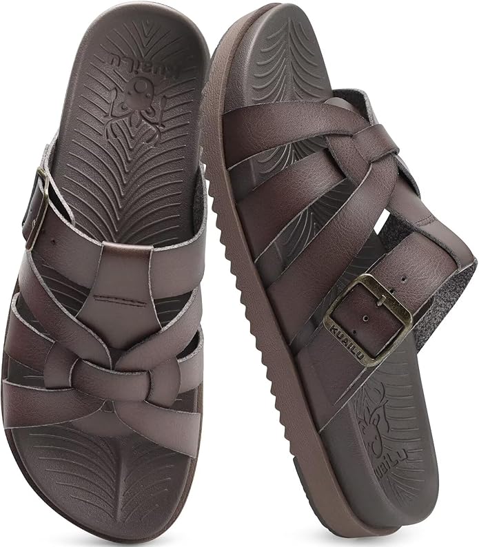 KuaiLu Gladiator Sandals for Women with Comfortable Arch Support Summer Beach Walking Fisherman Slides Boho Outfits Slip on Cushion Shoes Indoor Outdoor