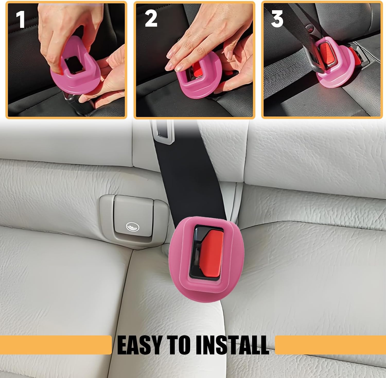2-Pack Seat Belt Buckle Holder,Silicone Car Rear Seatbelt Buckle Booster for Easy Access,Safety Belt Fixer for Kids,Keeps the Buckle Upright and Stable-Universal for Most Cars,SUVs,Vans (Pink)