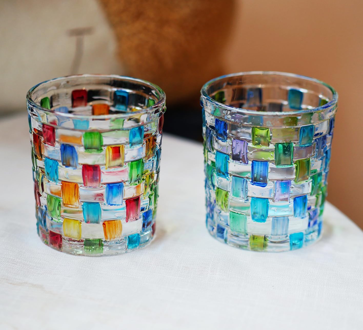 Colored Water Glasses. Colorful Drinking Glass Cups Set of 2 (2 colors). Whiskey Tumblers 10 oz. Renaissance Hand Painted Stained Glasses. The Gift for Cups Enthusiasts. - Image 5