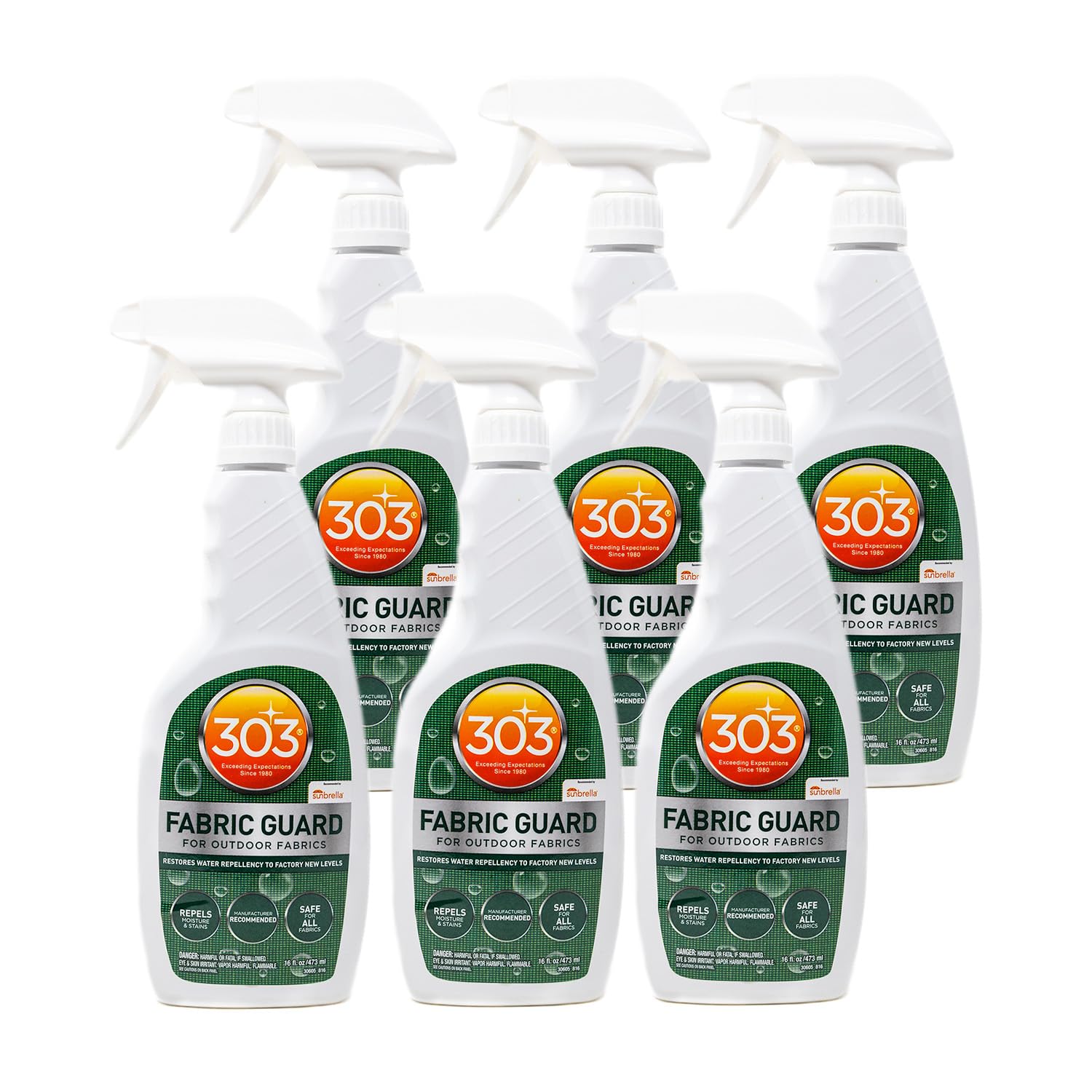 303 ProductsFabric Guard โ Water Repellent & Stain Shielding Fabric Spray, Safe for All Outdoor Upholstery, Easy to Use, Manufacturer Recommended Protectant Spray, 16oz (6 Pack)