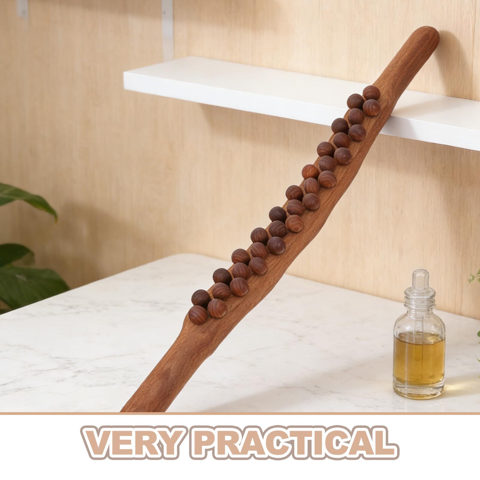 Rodillo de Masaje de Madera Cuentas, Herramienta de Masaje Corporal para Alivio Muscular, Uso en Spa y Relajación