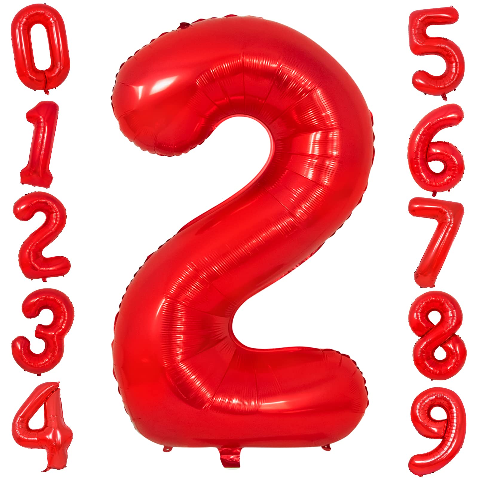 40 Inch Red Number Balloon, Large Foil Helium Number 2 Balloons Giant Red Birthday Balloons Mylar Digit Balloon for Boys Girls Birthday Wedding Anniversary Engagement New Year's Party Decorations