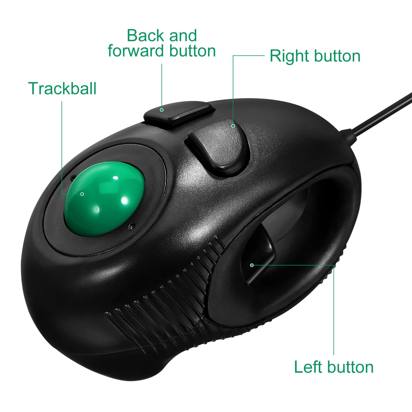 iplusmile Mouse Ergonomico con Trackball 4D USB Cablato Portatile per Laptop e Desktop con Controllo Pollice, Design Compatto in Plastica Rigida Nera per Ufficio e Viaggio