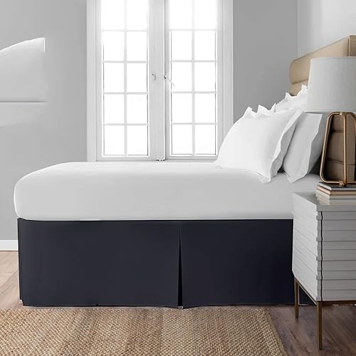 Falda de cama plisada con esquinas divididas, volantes plisados, caída a medida de 15 pulgadas, ajuste fácil, 100% microfibra suave, brillante y