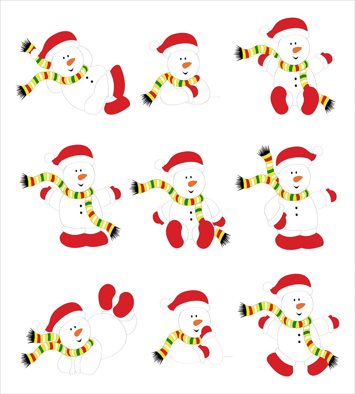 Ambesonne Christmas Duvet Cover Set, Snowman with Scarf Different Funny Poses Noel Festivities Themed Motifs, Decorative 3 Piece Bedding Set with 2 Pillow Shams, Queen Size, Red White Green