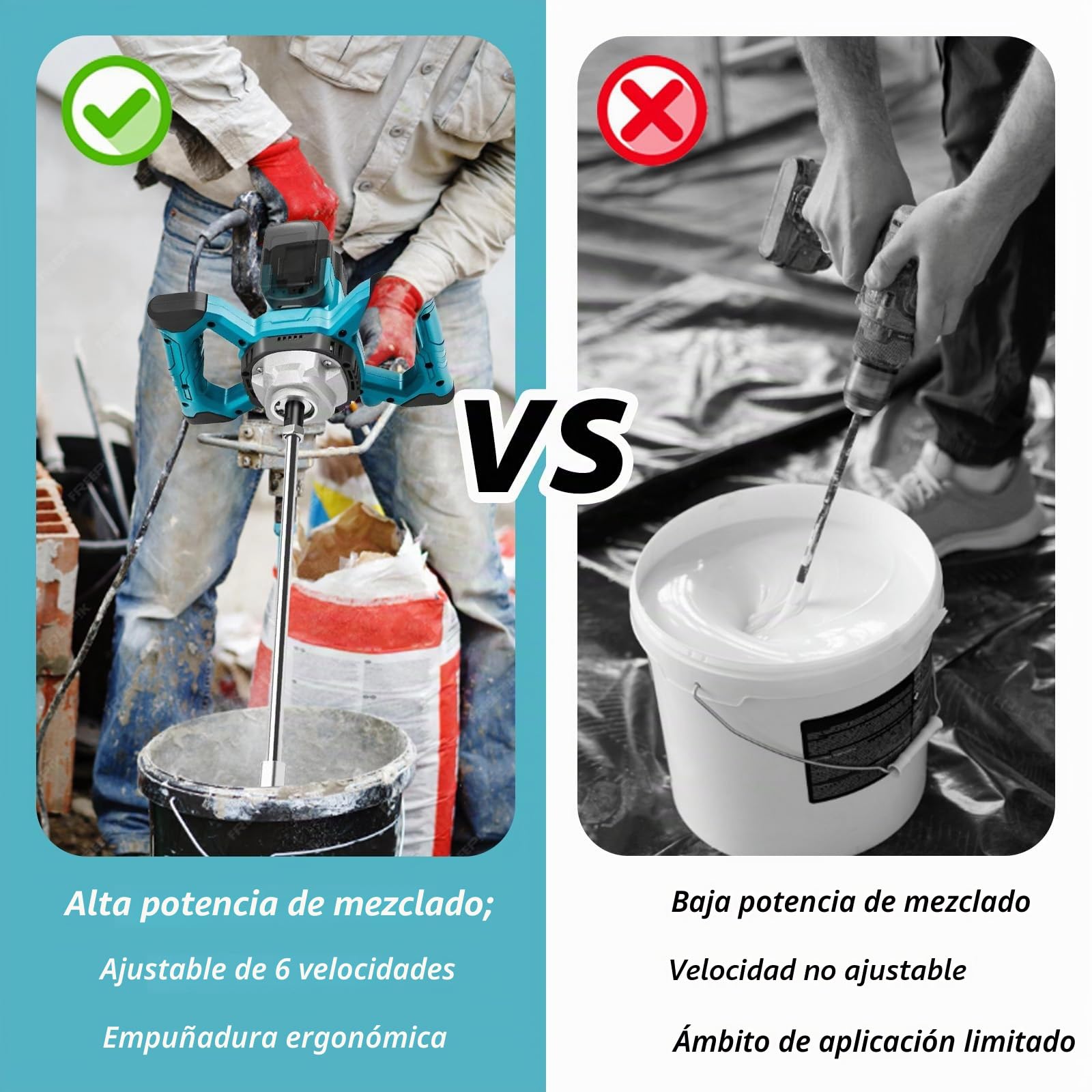 Mezclador de Cemento para Makita Batería, 3200W Mezclador de Hormigón Eléctrico Sin Escobillas con M14 Mezclador de Hélices, 6 Velocidades Regulables para Cemento, Pintura(Batería No Incluida)