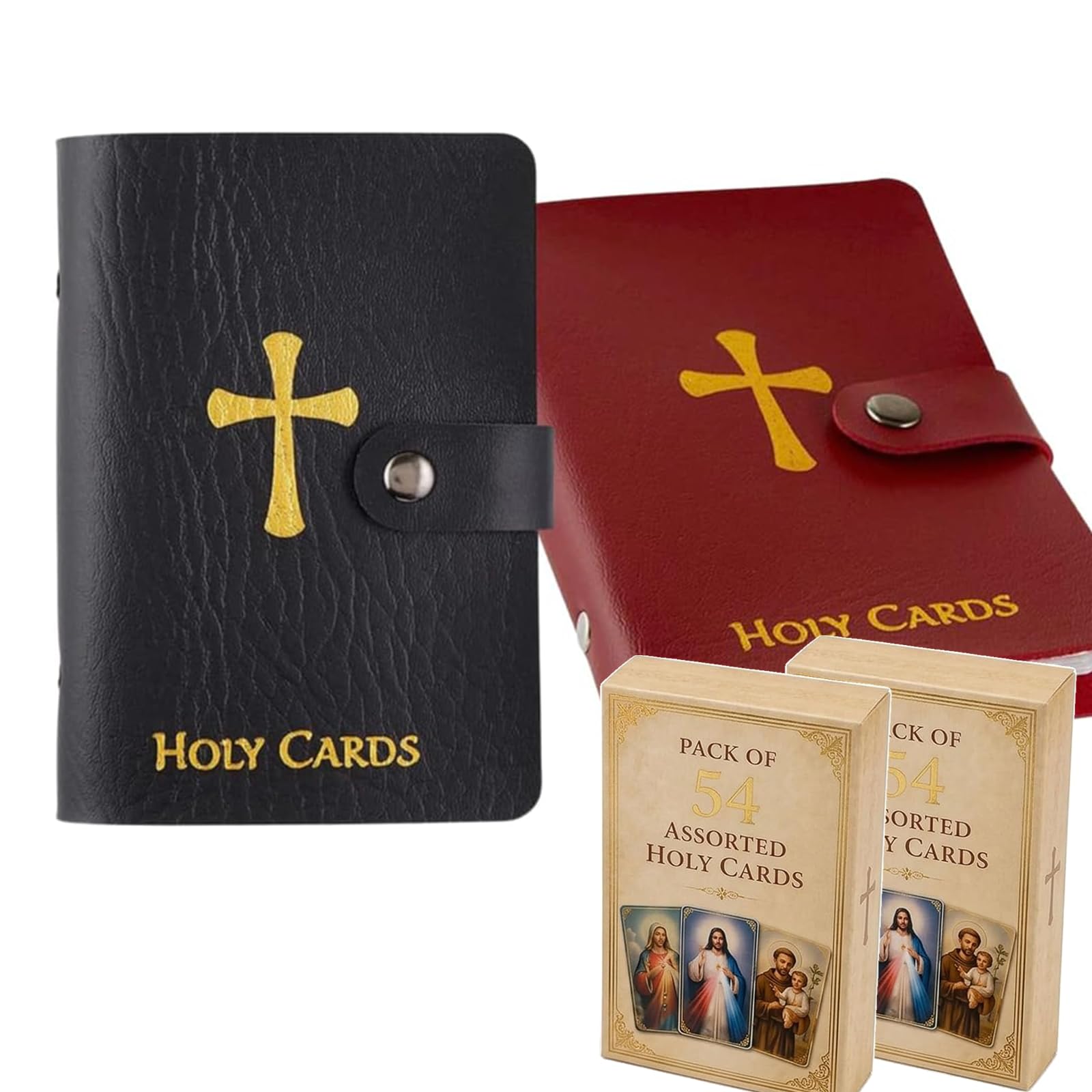 Holy Card Holder Book, Catholic Prayer Card Organizer with Snap Closure, Faux Leather Holy Cards Holder for 40 Prayer Cards, Pocket Card Book for Mass, Church, Travel (Red & Black) — image 1