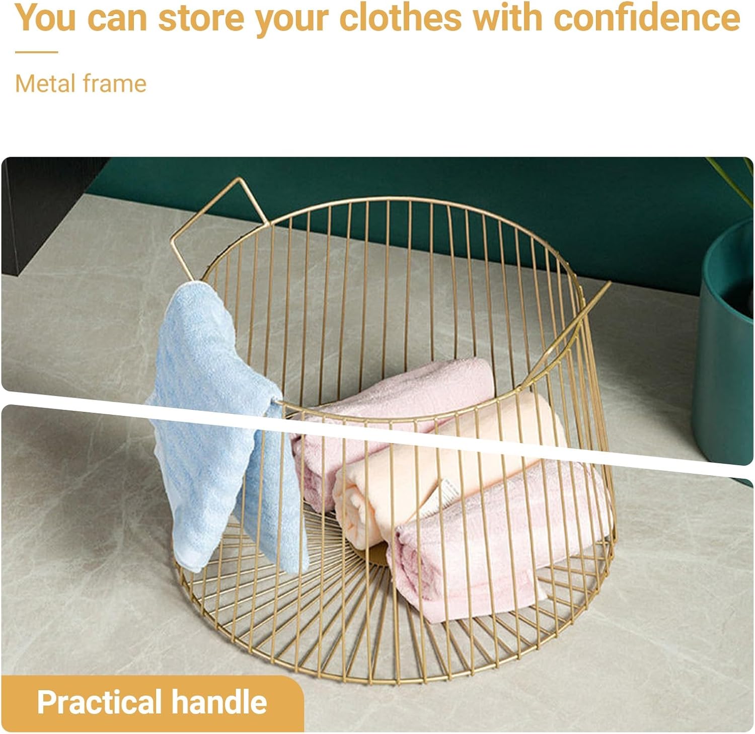 Metal Wire Laundry Basket with Handle - Large Mesh Hamper for Laundry Rooms and Yoga Mat Storage