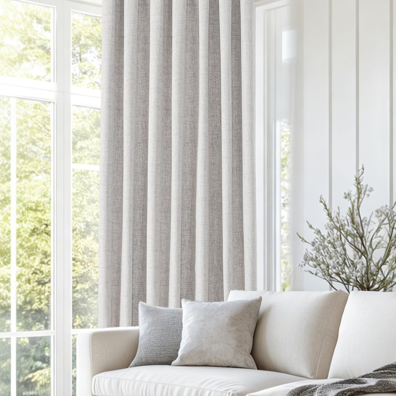 CUCRAF Rideau Occultant avec Galon Fronceur,100% Opacité,H225 x L140 cm,Lot de 2 Panneaux Effet Lin pour Salon,Chambre à Coucher,Chambre Enfant,Système de Rail