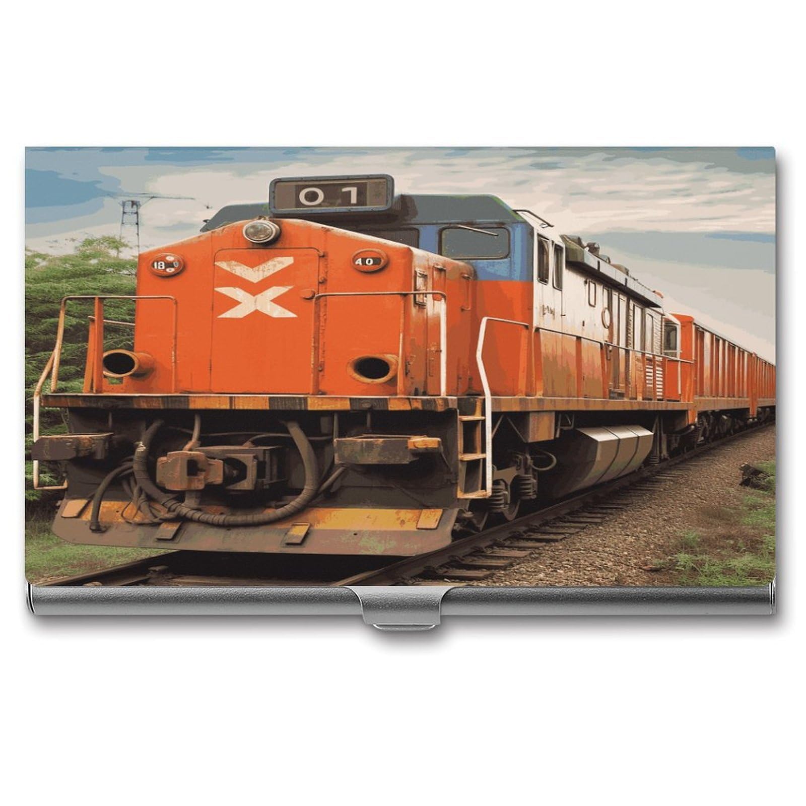 LDGSUPH Train Business Card Holder Fashion Slim Name Card Holder Minimalist Design Case Metal Card Carrier Personalized Business Card Case with Flip for Men Women