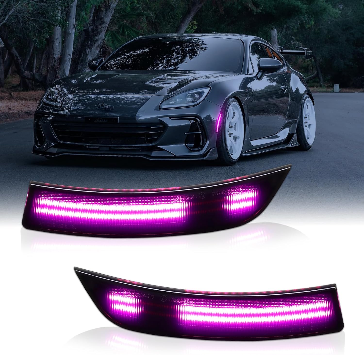Dynamic Pink Purple LED Bumper side marker light For 2022 2023 2024 Subaru BRZ/Toyota GR86 Sequential Front Signal Dual-Row Indicator Lamp Smoked Lens 2PCS