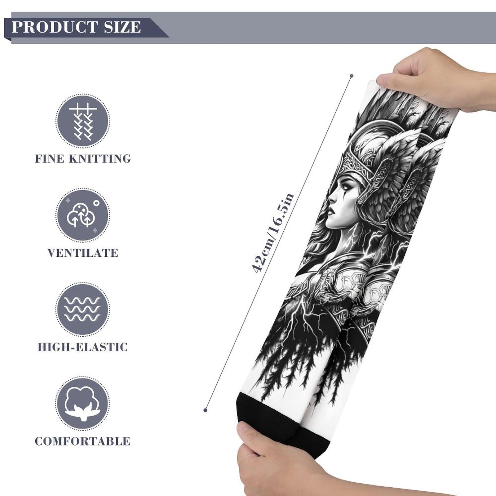 Calzini Vichinghi Unisex, Stampa Lupo Valkyrie e Vegvisir, Casual, Comodi e Traspiranti