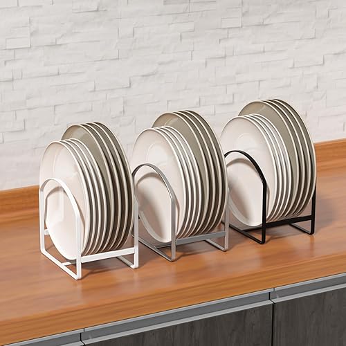 Miniatura 9 de LINFIDITE Paquete de 4 soportes organizadores de platos, estante grande para almacenamiento de platos, estante vertical para secado de platos,