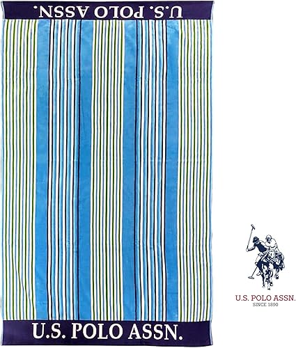 Miniatura 2 de U.S. Polo Assn. Toalla de playa de gran tamaño (40 x 70 pulgadas), diseño náutico a rayas, de lujo, algodón de felpa de calidad de hotel para baño,