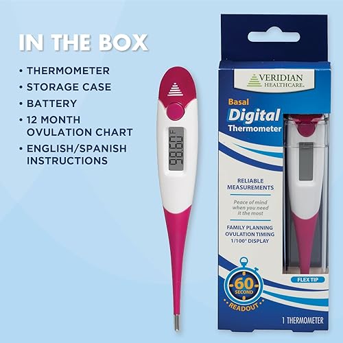Miniatura 7 de Veridian Termómetro digital basal  Ayuda natural de planificación familiar  Lectura de 60 segundos  Resultados a 1100 grados para un seguimiento