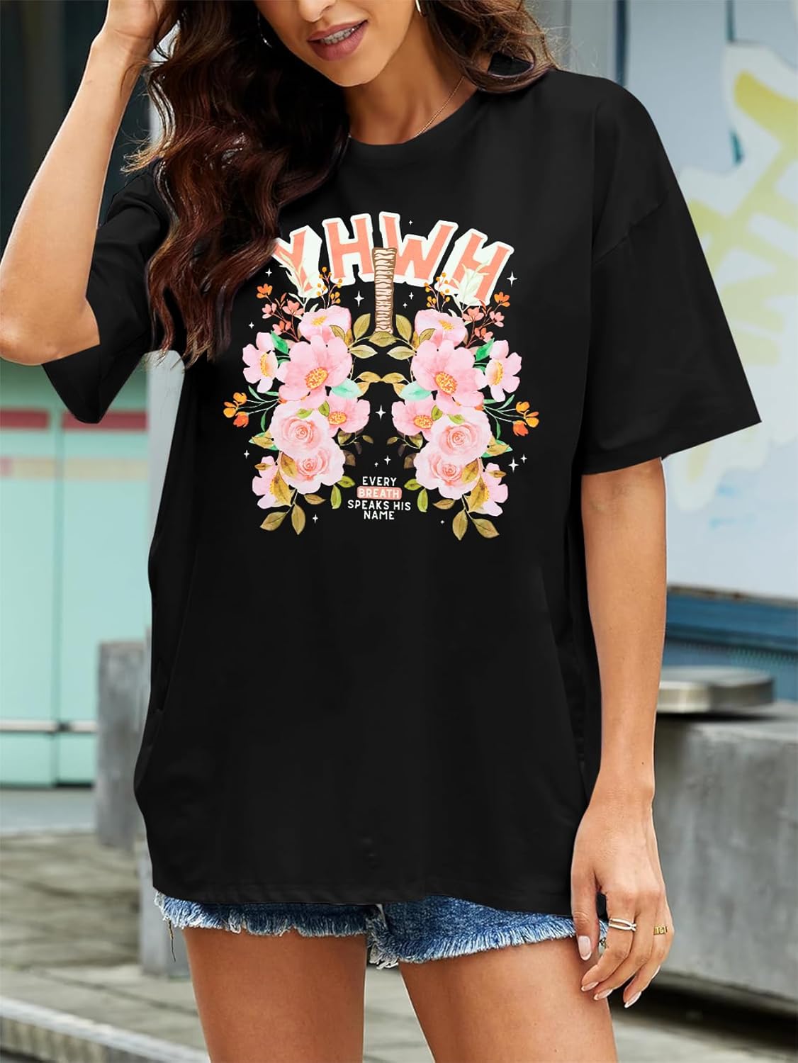 MNLYBABY YHWH Oversized Shirt Women Christian Tshirts Jesus Faith Inspirational Casual Tee Tops - Image 4