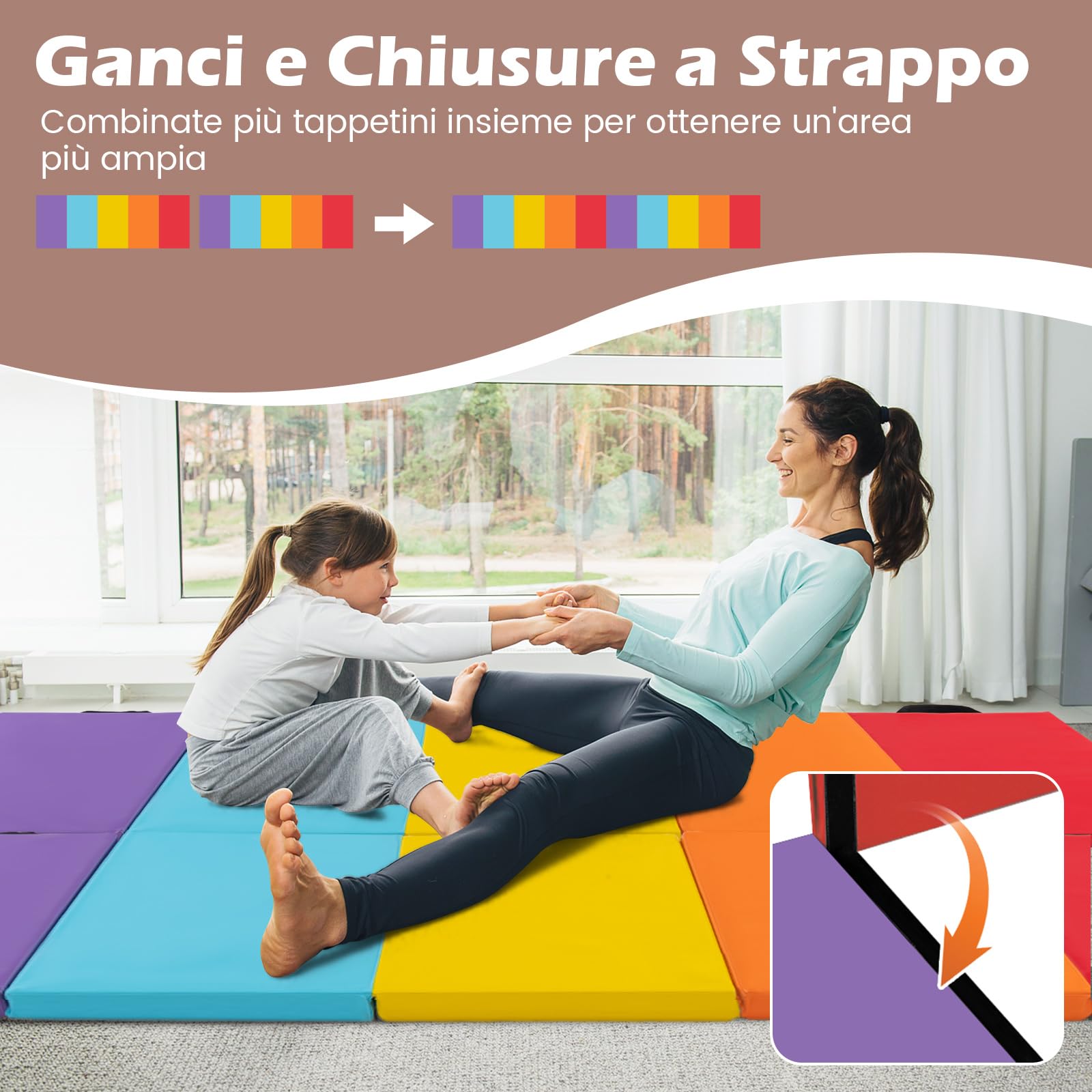 COSTWAY Tappetino Ginnastica, Tappetino Portatile e Pieghevole con Maniglie, Tappetino Leggero per Yoga e Allenamenti per Stretching e Capriole da Casa e Palestra