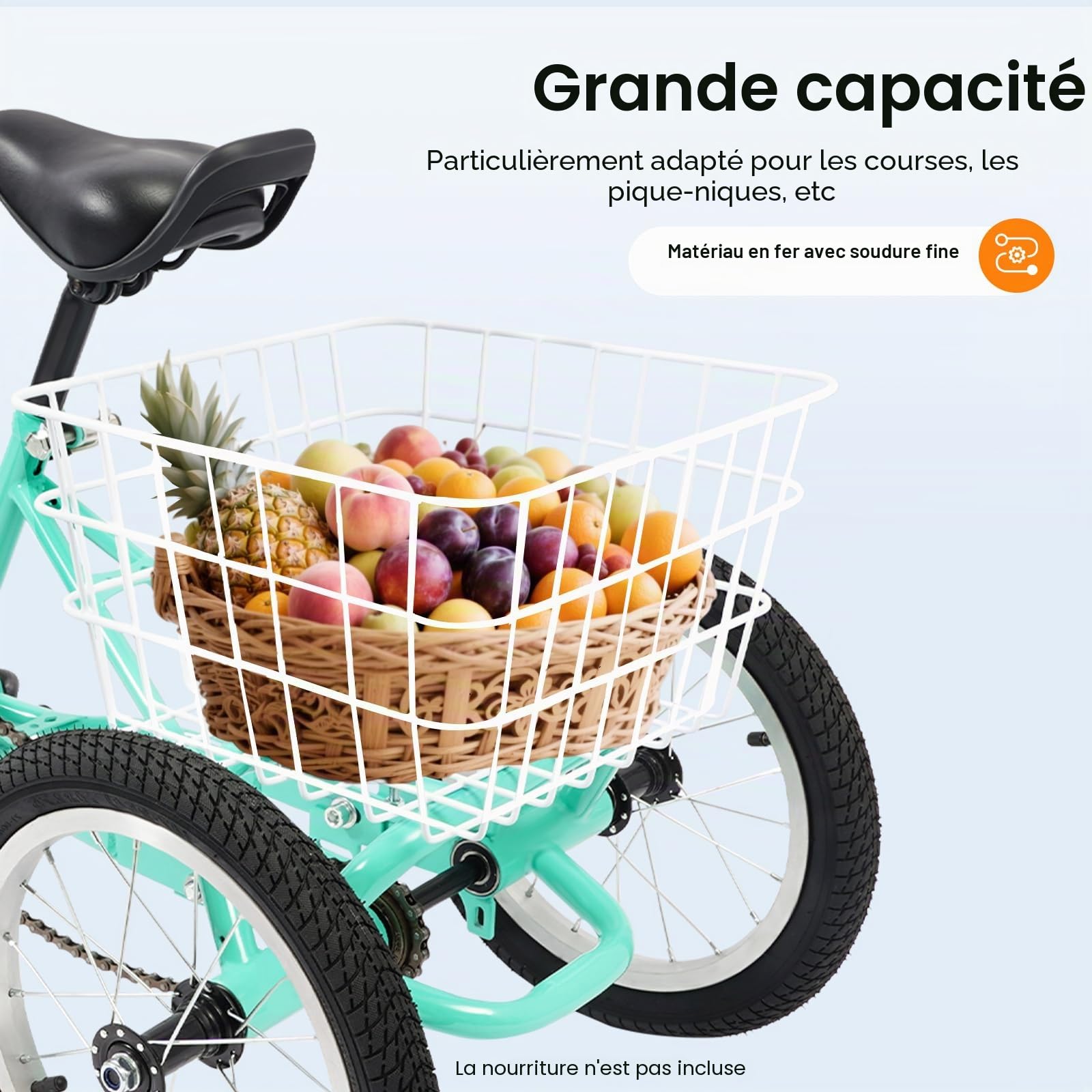 Tricycle pour enfants de 14" - Vitesse unique - 3 roues - Vélo Cruiser - Pour filles et garçons - Avec panier - Loisirs, shopping, pique-niques