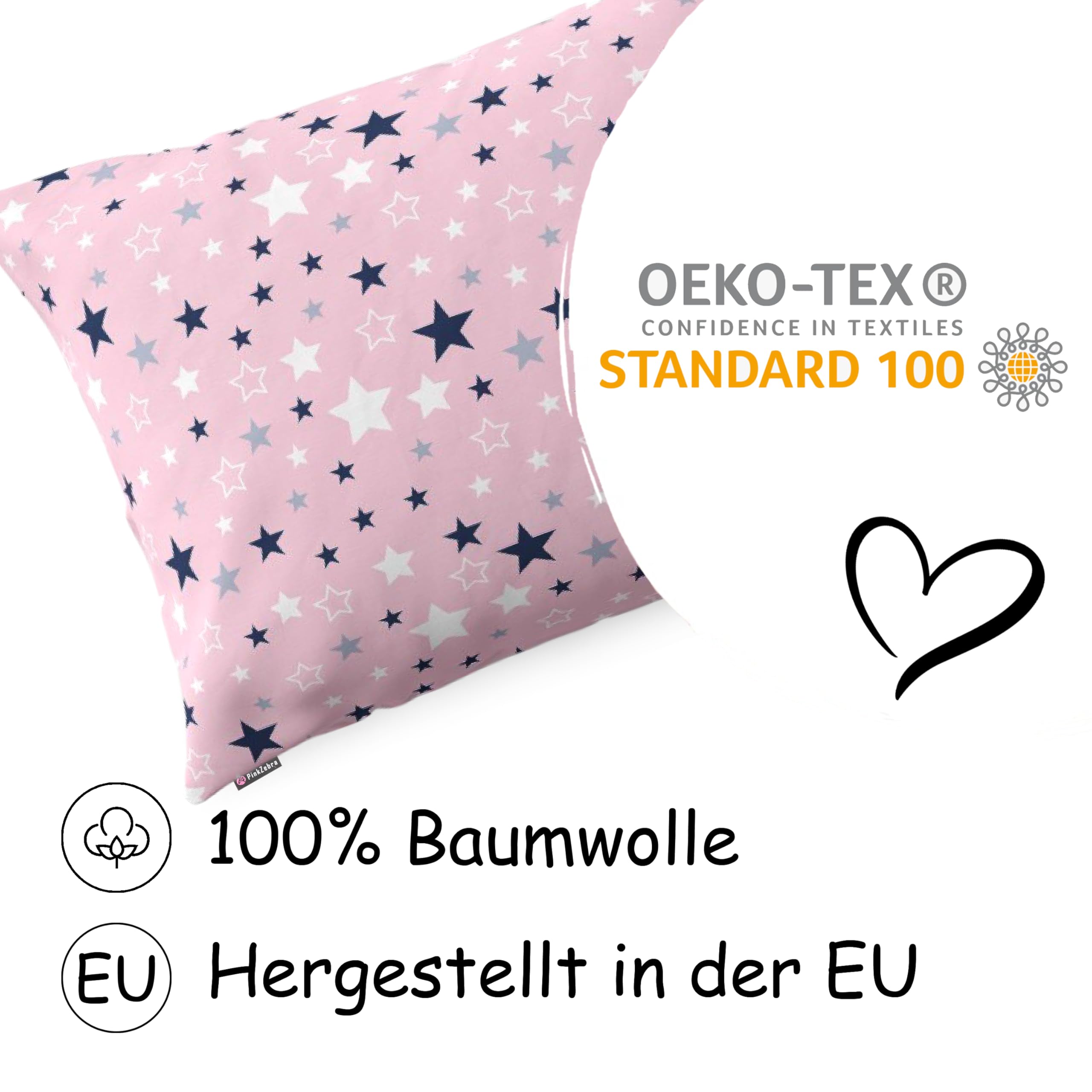 PinkZebra Fodera per cuscino 20x30 cm cotone bambini Öko-tex Standard 100 con cerniera