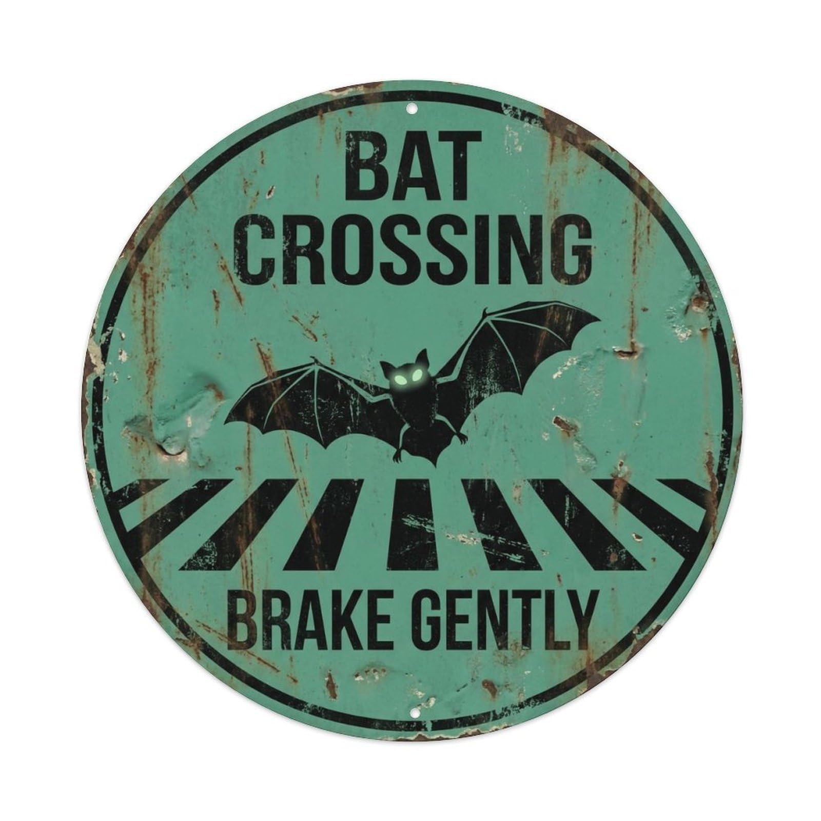 Bat Crossing Brake Gently Timeworn Metal Tin Sign