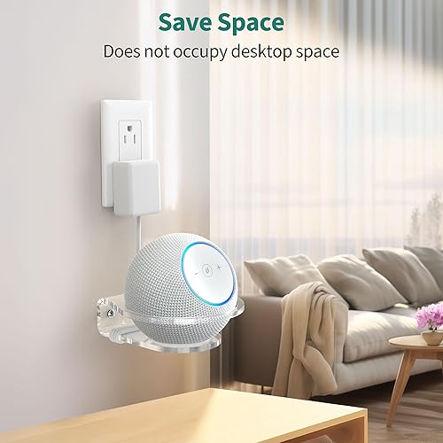 Miniatura 5 de PlusAcc Soporte de pared para Dot Max y Dot 5, estante transparente resistente para Homepod Mini, soporte de soporte de ahorro de espacio, gestión