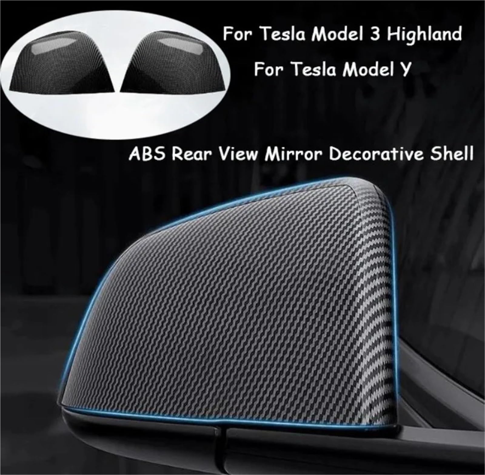 Nakładki na lusterka Pasuje do modelu Tesla Model 3 Highland, pasuje Y. Obudowa dekoracyjnego lusterka wstecznego ABS z włókna węglowego Osłona lusterka bocznego(Y Bright Carbon)