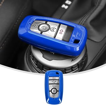 Linskip KeyFormTM Blue Key Fob Cover for Ford Expedition Mustang Bronco Sport Raptor F150 F250 F350 F450 F550 Maverick Edge Explorer Escape Ecosport Ranger, 3/4/5 Button, Durable Protective Shell
