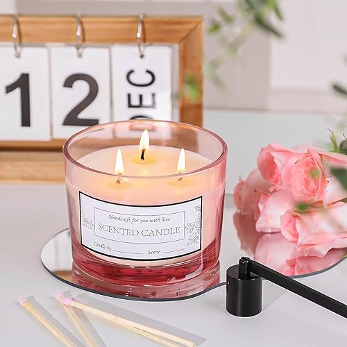 Miniatura 35 de CONNOO Paquete de 6 tarros de vela de 16 onzas, 3 mechas de vidrio vacío transparente de boca ancha, vienen con tapas de bambú, etiquetas de Tapas