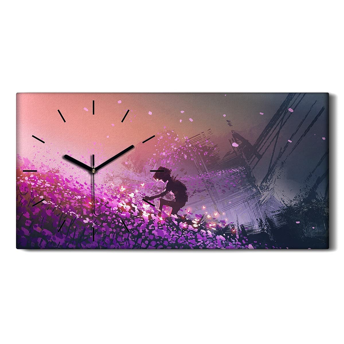 Horloge sur Toile de Qualité Supérieure Art Mural Robot Violet 60x30cm