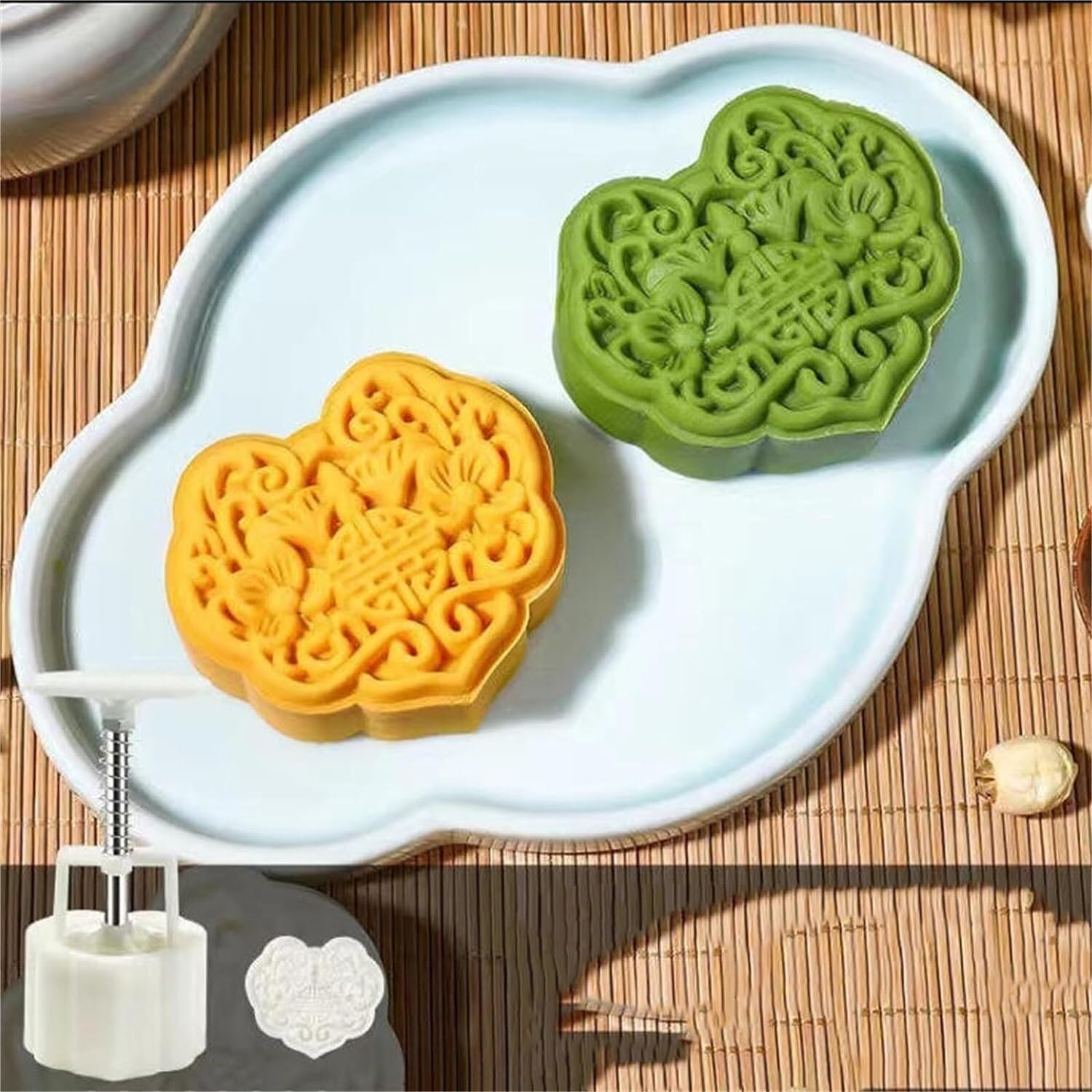 moule à gâteau de lune Moule à gâteau de lune à pression manuelle, moule à gâteau de lune chinois, moule à gâteau de lune en forme de serrure Ruyi, outils de cuisson de gâteau de lune à pression manue