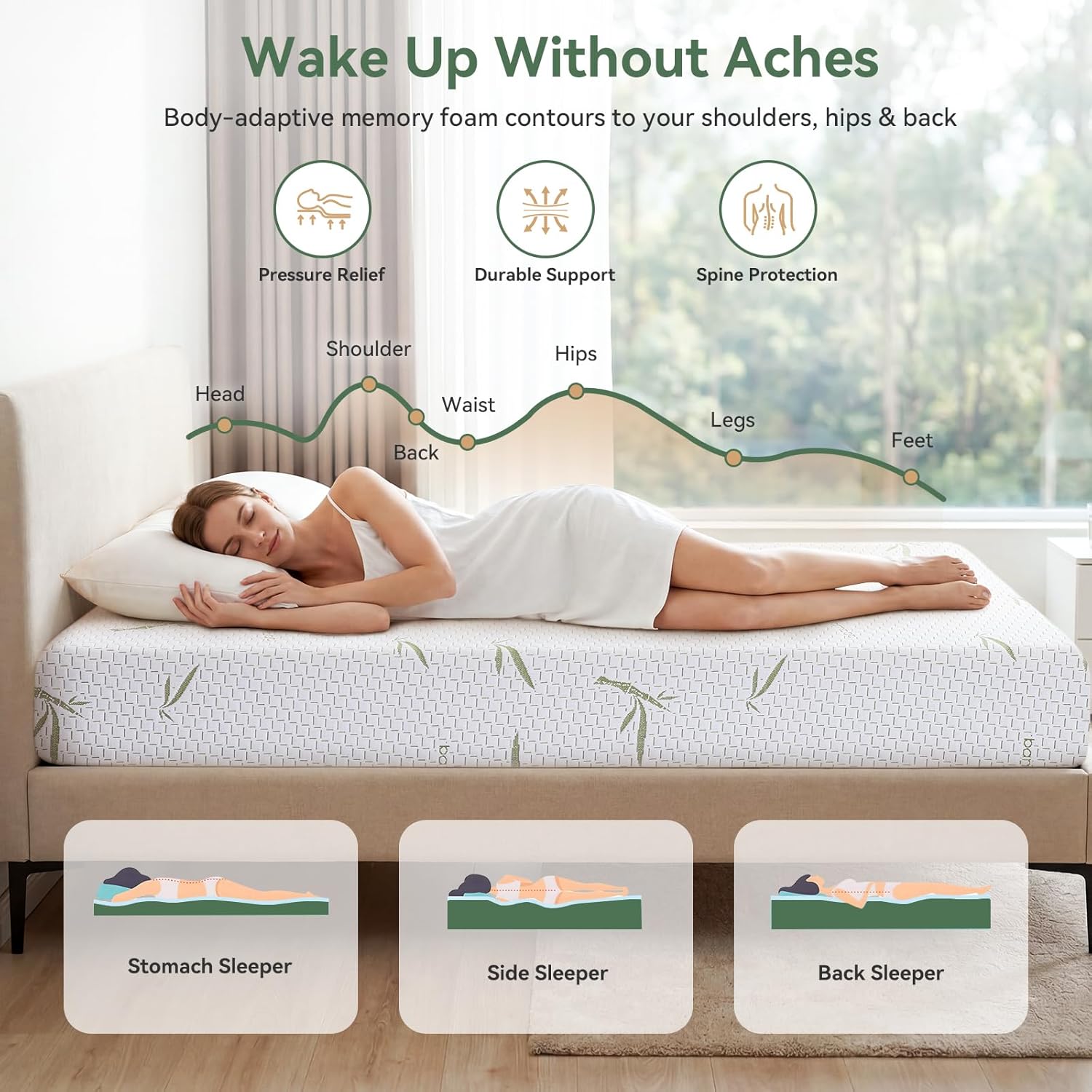 Twin Size Mattress 8 Inch, Cooling Green Tea Gel Memory Foam for Medium Firm Support, Pressure Relief, Fiberglass Free, Bed in a Box, CertiPUR-US Certified