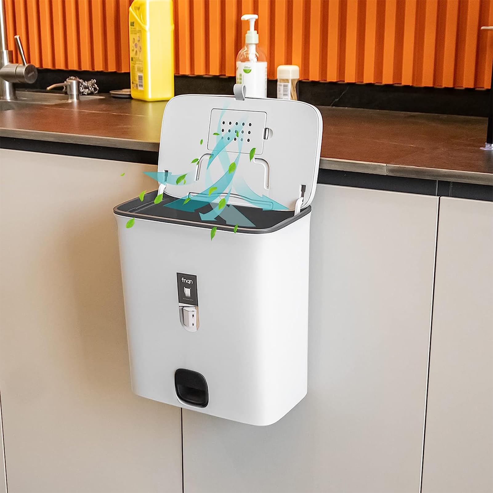 Hängende Mülleimer Mit Deckel, 7-Liter An Der Wand Montierte Mülleimer Küche Kompost Bin, Schrank Tür Kunststoff Mülleimer Abfalleimer Für Schranktür, Badezimmer, Schlafzimmer, Büros,Weiß,10L