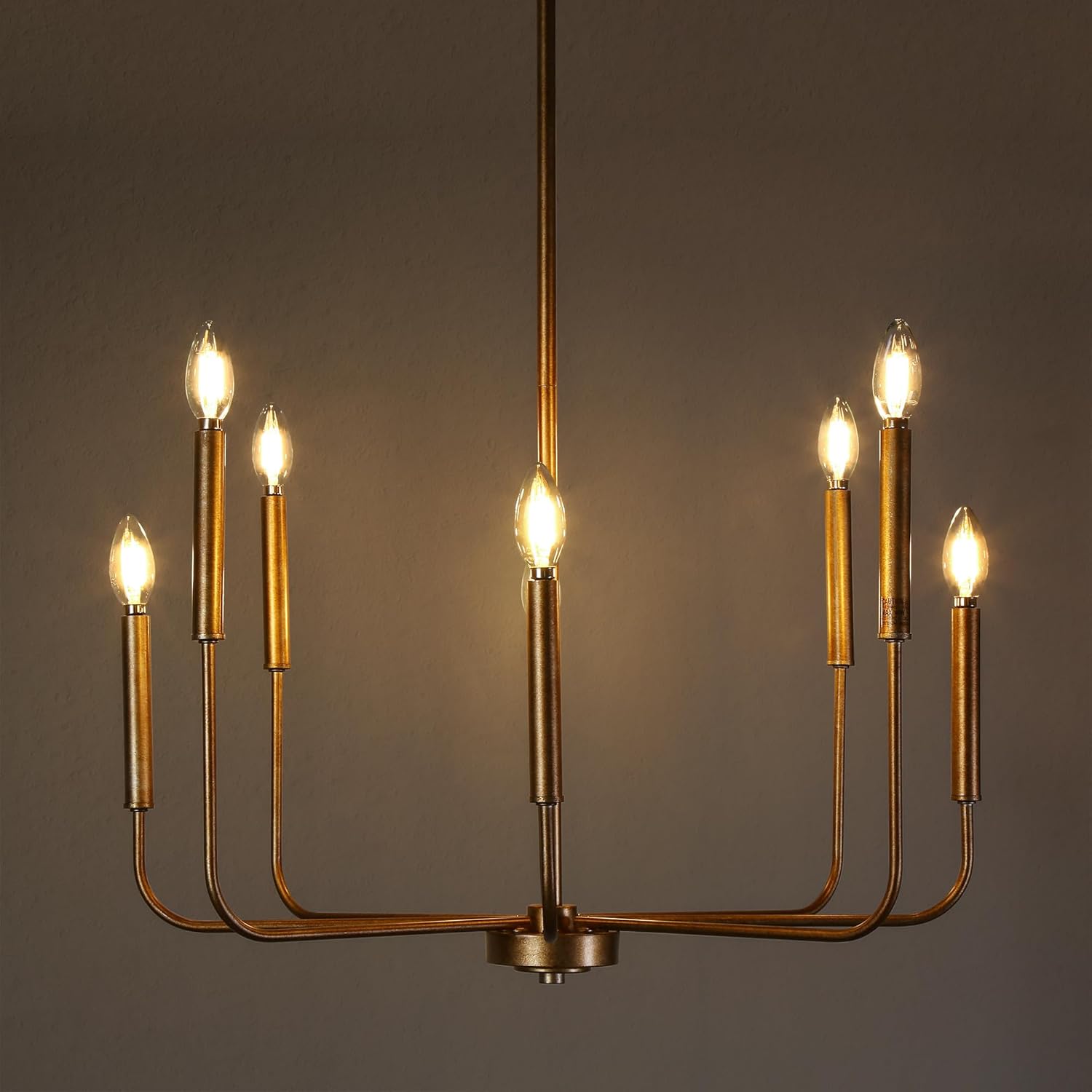 LALUZ Champagne Antique Gold Chandelier, 8-Light Modern Farmhouse Dining Room Chandelier Over Table, 27'' Aged Brass Chandeliers Hanging Light Fixture for Dining Room, Living Room, Bedrooms, Foyer