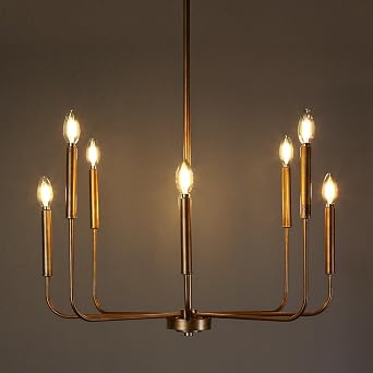 LALUZ Champagne Antique Gold Chandelier, 8-Light Modern Farmhouse Dining Room Chandelier Over Table, 27'' Aged Brass Chandeliers Hanging Light Fixture for Dining Room, Living Room, Bedrooms, Foyer